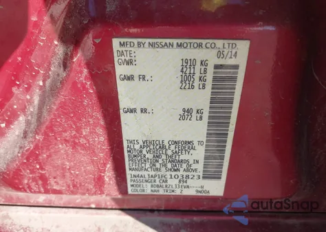 2015 Nissan Altima 2.5 Sl z USA, uszkodzony, nr VIN 1N4AL3AP1FC103823